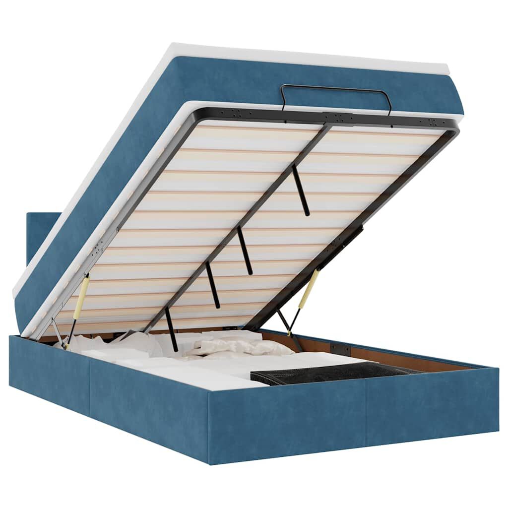 vidaXL Οθωμανικό κρεβάτι με στρώμα&LEDs Σκούρο μπλε 120x200cm Βελούδο