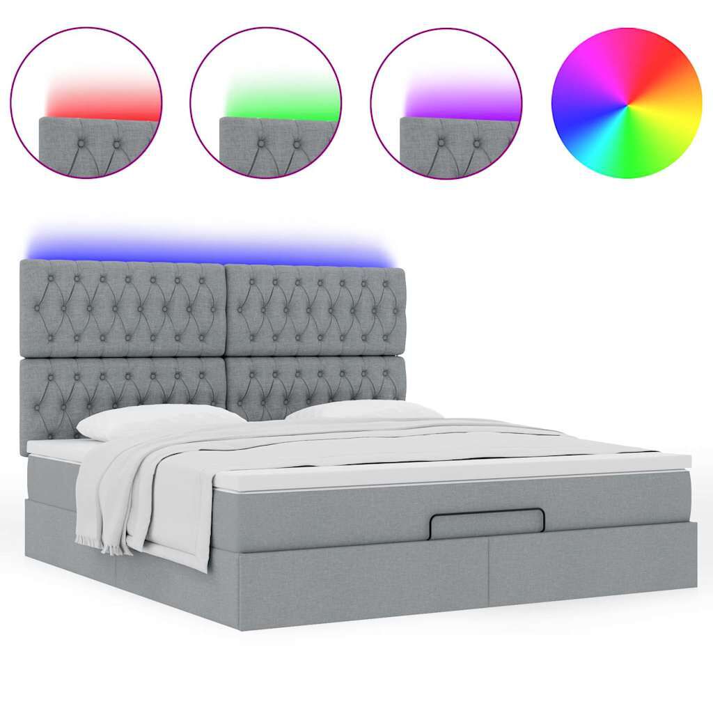 vidaXL Οθωμανικό κρεβάτι με στρώμα&LEDs Ανοιχτό γκρι 160x200cm Ύφασμα