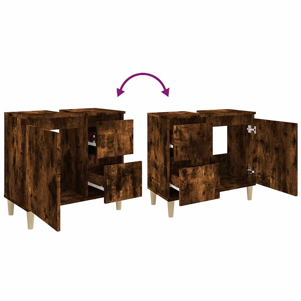 vidaXL Ντουλάπι Μπάνιου Καπνιστή Δρυς 65x33x60 εκ. Επεξεργασμένο Ξύλο