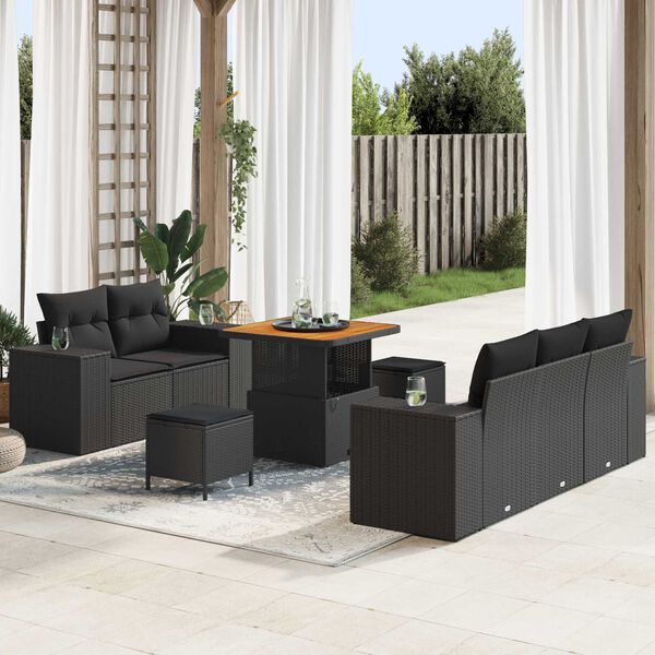 vidaXL Σετ Καναπέ Κήπου 8 pcs Μαύρο συνθετικό ρατάν