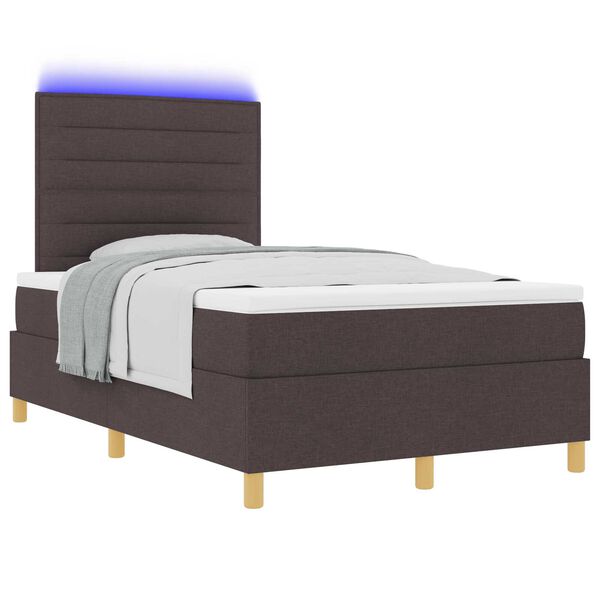vidaXL Κρεβάτι Box Spring με Στρώμα & LED Σκούρο Καφέ 120x200 εκ Ύφασμα