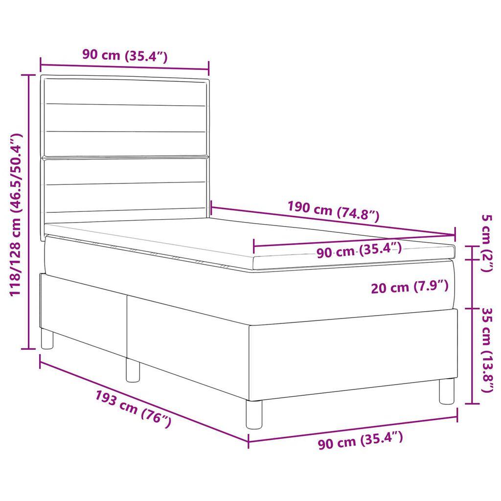 vidaXL Κρεβάτι με Ελατήριο και Στρώμα & LED Μπλε 90x190 εκ Ύφασμα