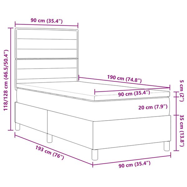 vidaXL Κρεβάτι με Ελατήριο και Στρώμα & LED Μπλε 90x190 εκ Ύφασμα