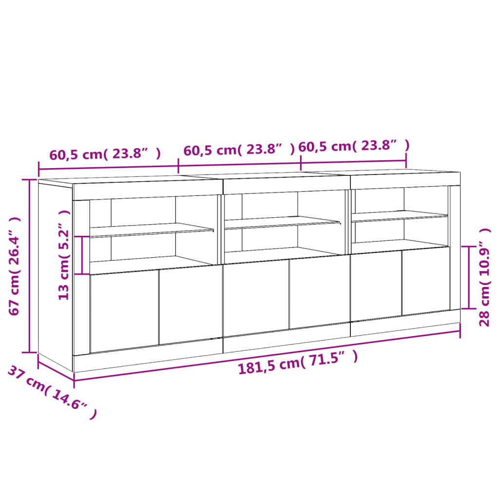 vidaXL Ντουλάπι με LED Καπνιστή Δρυς 181,5x37x67 εκ.