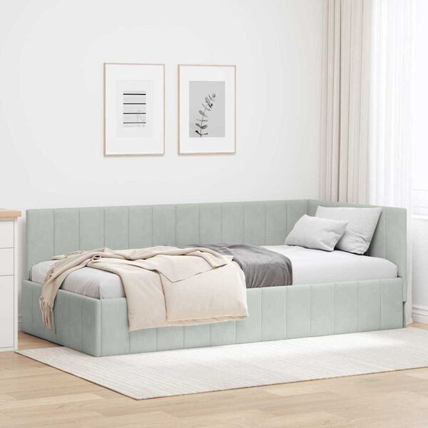 vidaXL Κρεβάτι Γωνίας με κεφαλάρι Ανοιχτό γκρι 90 x 200 cm Βελούδο