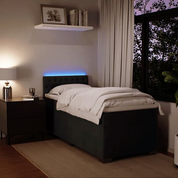 vidaXL Κρεβάτι Boxspring με Στρώμα Μαύρο Single Βελούδινο