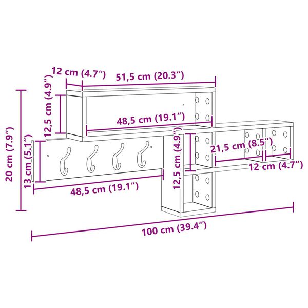vidaXL Τοίχου Κρεμάστρα Λευκό 100 x 12 x 43.5 εκ Επεξεργασμένο ξύλο