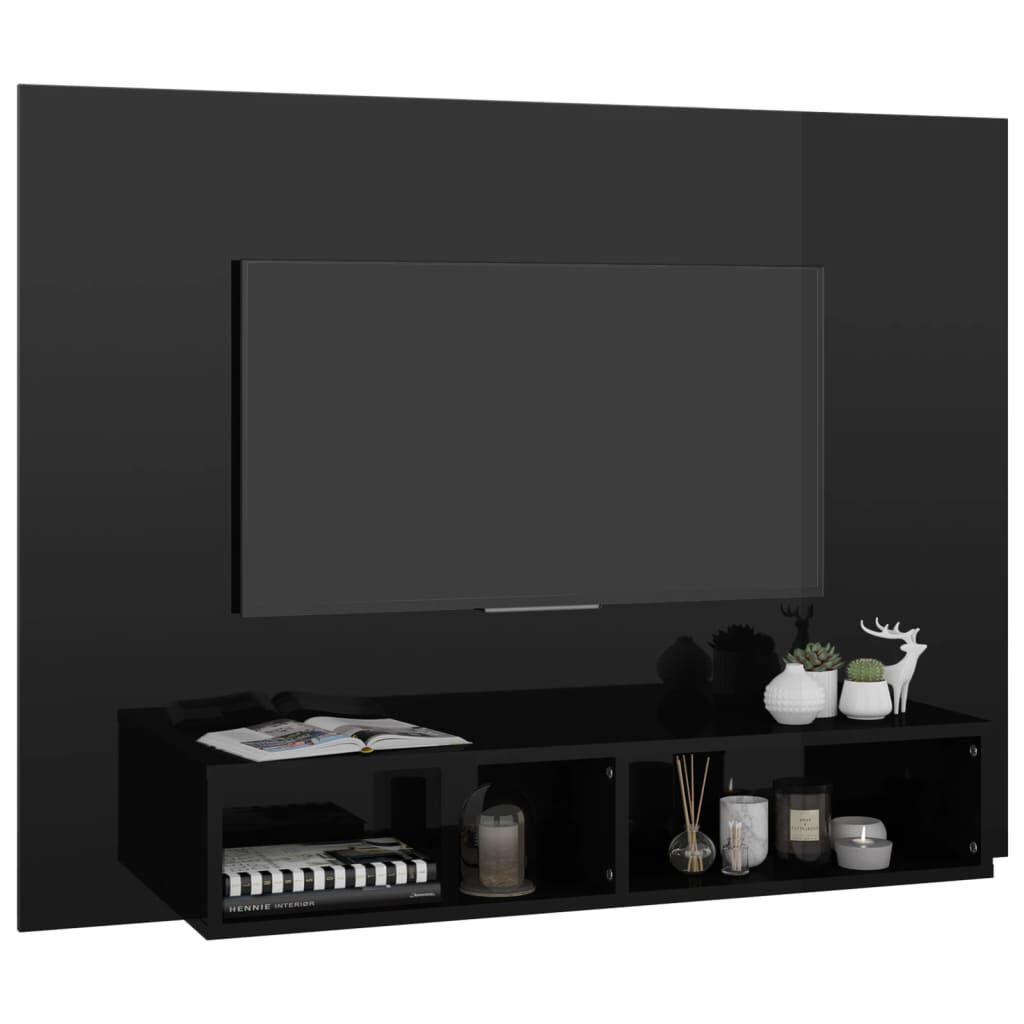 vidaXL Έπιπλο Τηλεόρασης Τοίχου Γυαλ. Μαύρο 120x23,5x90εκ. Μοριοσανίδα