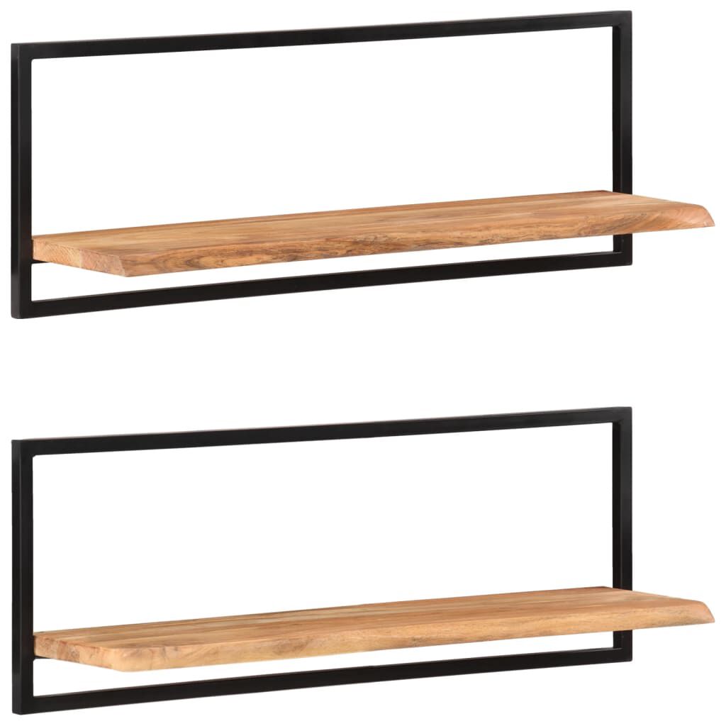 vidaXL Ράφια Τοίχου 2 τεμ. 100x24x35 εκ. Μασίφ Ξύλο Ακακίας & Ατσάλι
