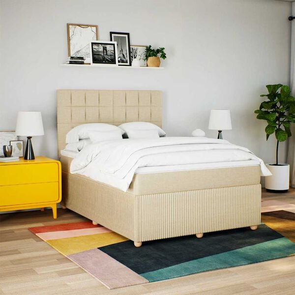 vidaXL &Kappa;&rho;&epsilon;&beta;ά&tau;&iota; Boxspring &mu;&epsilon; &Sigma;&tau;&rho;ώ&mu;&alpha; &Kappa;&rho;&epsilon;&mu; 140x190 &epsilon;&kappa;. &Upsilon;&phi;&alpha;&sigma;&mu;ά&tau;&iota;&nu;&omicron;