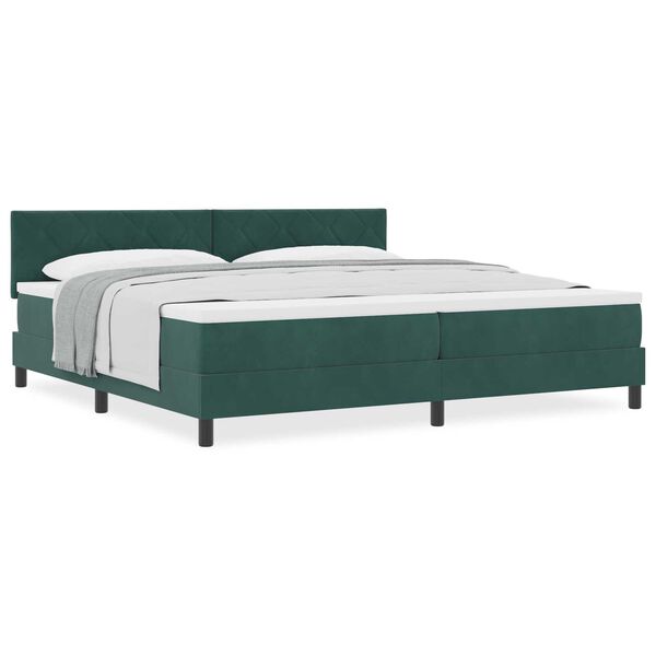vidaXL Κρεβάτι Box Spring με Στρώμα Σκούρο Πράσινο 200x200 εκ Βελούδο