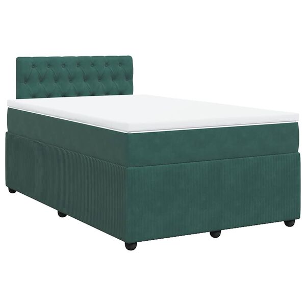 vidaXL Κρεβάτι Boxspring με Στρώμα Σκούρο Πράσινο 120x200εκ. Βελούδινο