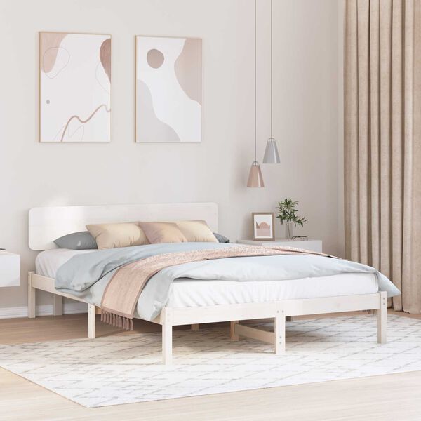 vidaXL Κρεβάτι με Κεφαλάρι Λευκό 150x200 εκ Μασίφ Ξύλο Πεύκου