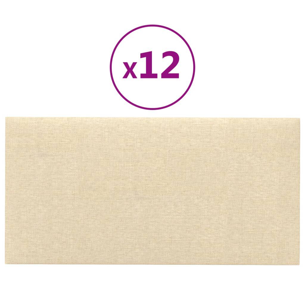 vidaXL Πάνελ Τοίχου 12 τεμ. Κρεμ 30 x 15 εκ. 0,54 μ² Υφασμάτινα