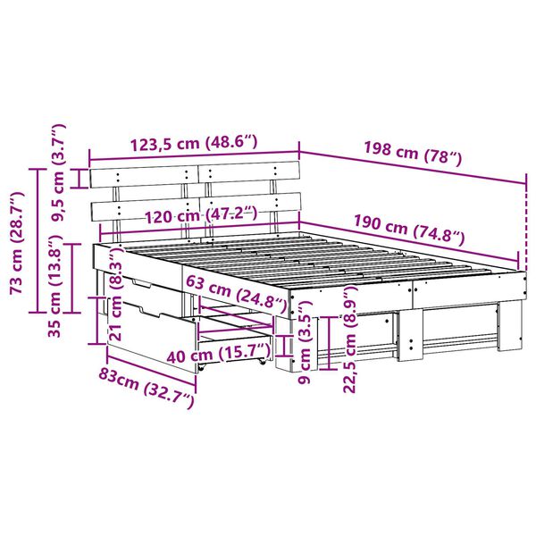 vidaXL Σκελετός Κρεβατιού Λευκό 120 x 190 cm Μασίφ ξύλο πεύκου
