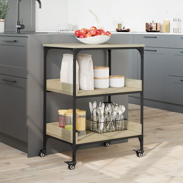 vidaXL Τρόλεϊ Κουζίνας Sonoma Δρυς 60x41x80,5 εκ. Επεξεργασμένο Ξύλο