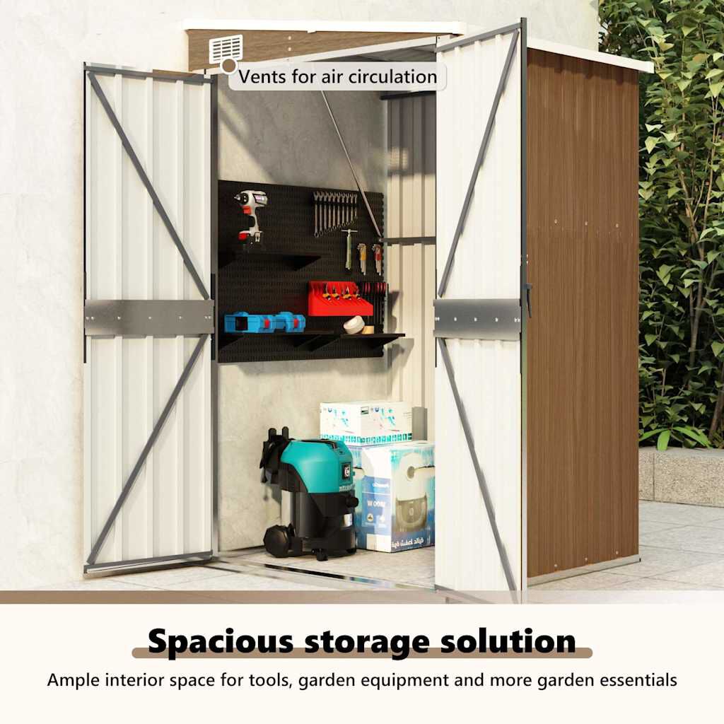 vidaXL Αποθήκη Κήπου Επιτοίχια Καφέ 118x100x178 εκ. από Γαλβ. Ατσάλι