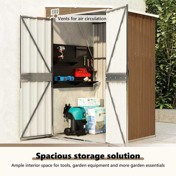 vidaXL Αποθήκη Κήπου Επιτοίχια Καφέ 118x100x178 εκ. από Γαλβ. Ατσάλι