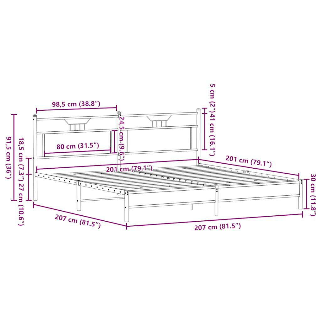 vidaXL Σκελετός Κρεβ. Χωρίς Στρώμα Sonoma Δρυς 200x200 εκ. Μεταλλικό