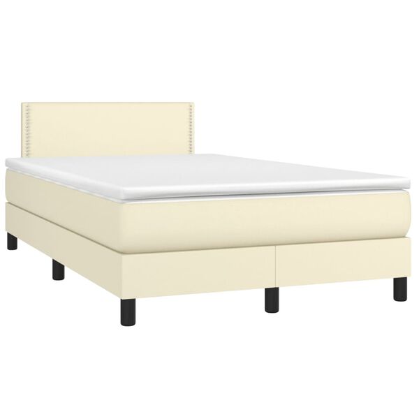 vidaXL Κρεβάτι Boxspring με Στρώμα & LED Κρεμ 120x200 εκ. Συνθ. Δέρμα