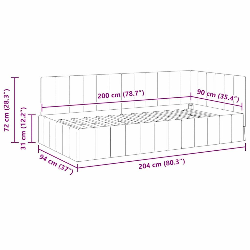 vidaXL Κρεβάτι Γωνίας με κεφαλάρι Κρεμ 90 x 200 cm Βελούδο