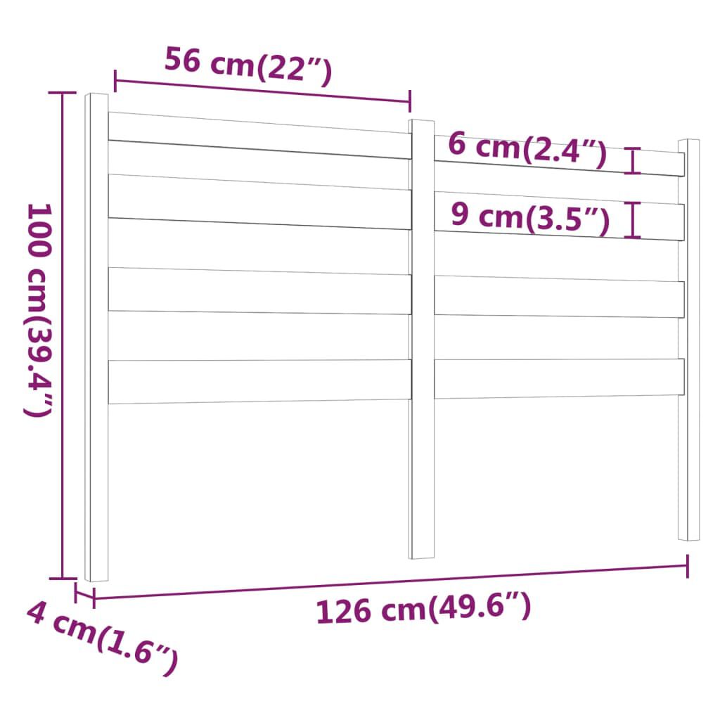 vidaXL Κεφαλάρι Κρεβατιού 126 x 4 x 100 εκ. από Μασίφ Ξύλο Πεύκου