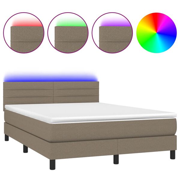 vidaXL &Kappa;&rho;&epsilon;&beta;ά&tau;&iota; Boxspring &mu;&epsilon; &Sigma;&tau;&rho;ώ&mu;&alpha; & LED Taupe 140x190 &epsilon;&kappa;. &Upsilon;&phi;&alpha;&sigma;&mu;ά&tau;&iota;&nu;&omicron;