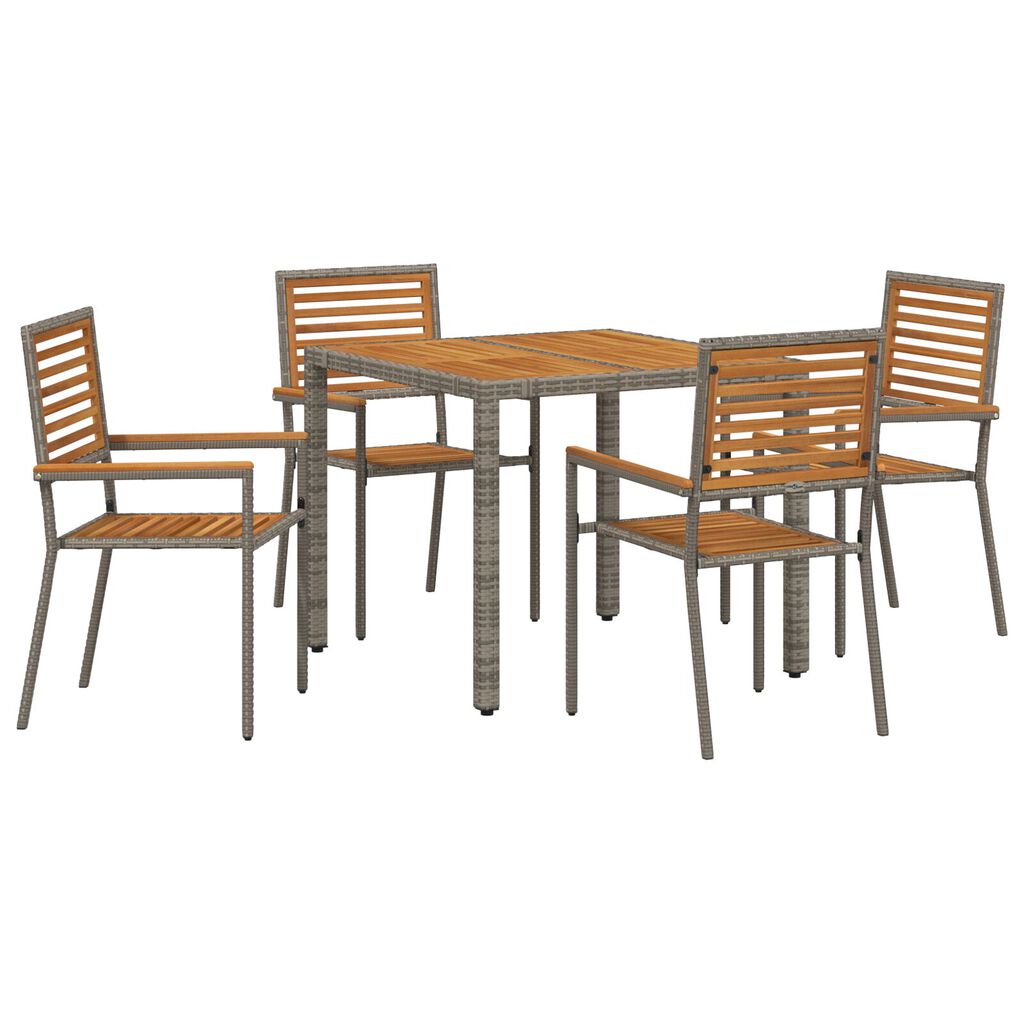 vidaXL Σέτ φαγητού για κήπο 5 pcs Γκρι 90 x 90 x 75 cm συνθετικό ρατάν