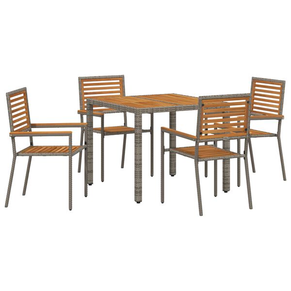 vidaXL Σέτ φαγητού για κήπο 5 pcs Γκρι 90 x 90 x 75 cm συνθετικό ρατάν