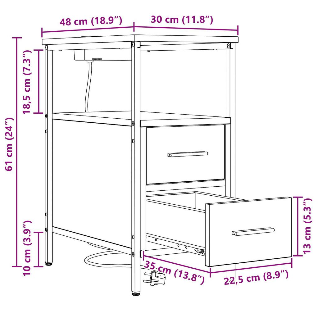 vidaXL Κομοδίνο Γκρι sonoma 30 x 48 x 61 εκ Επεξεργασμένο ξύλο