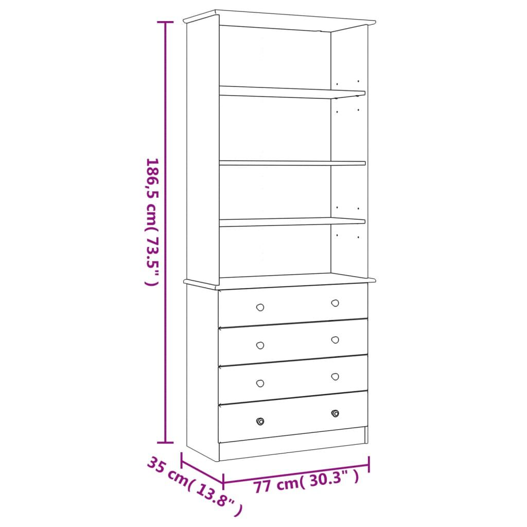 vidaXL Βιβλιοθήκη με Συρτάρια ALTA 77x35x186,5 εκ. Μασίφ Ξύλο Πεύκου