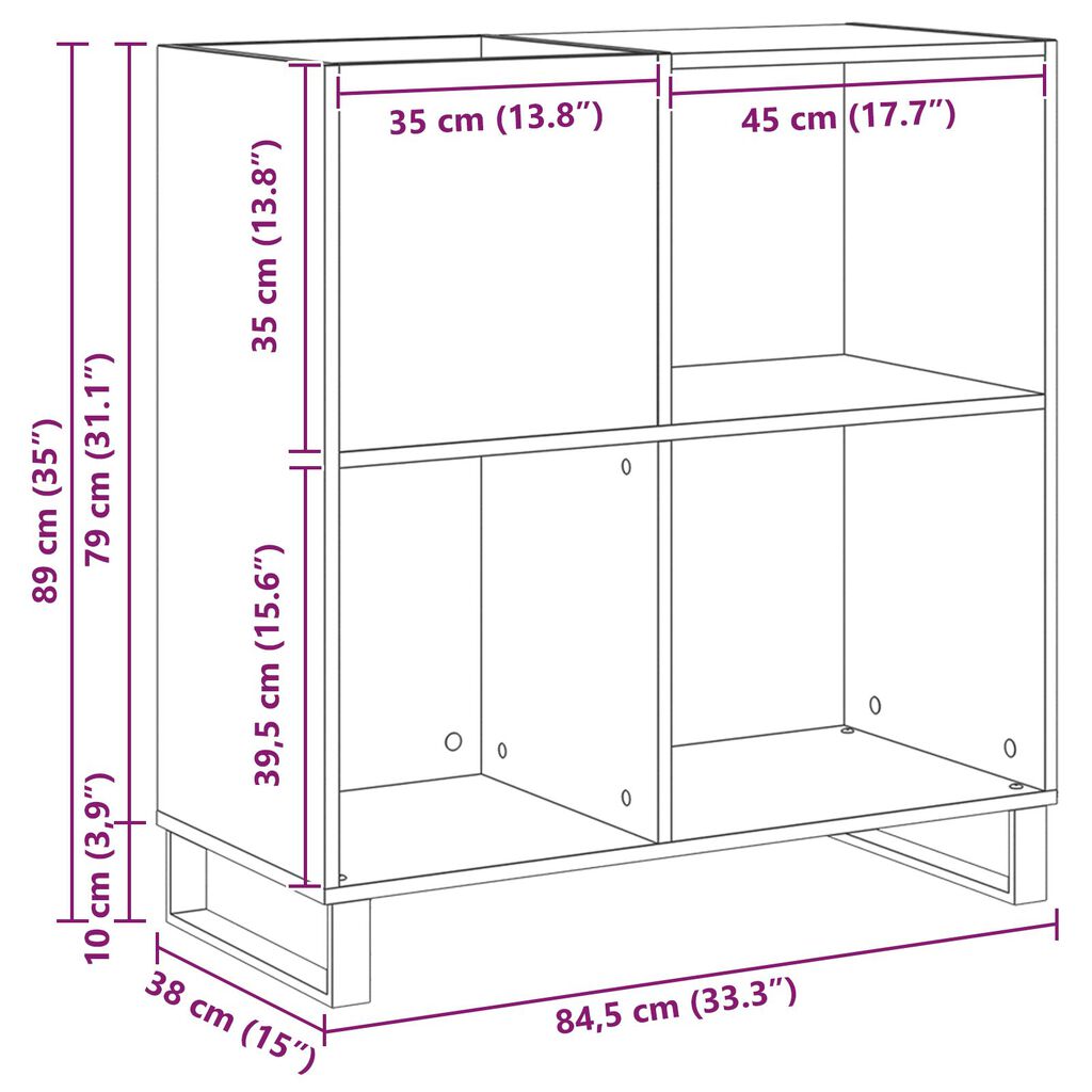 vidaXL Ντουλάπα Δίσκων Παλιό Ξύλο 84.5x38x90 εκ Ξύλο Μηχανής