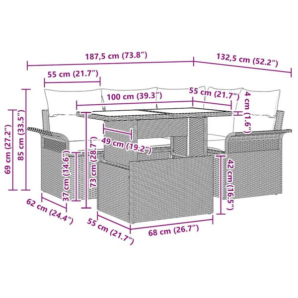 vidaXL &Sigma;&epsilon;&tau; &Kappa;&alpha;&nu;&alpha;&pi;έ &Kappa;ή&pi;&omicron;&upsilon; &mu;&epsilon; &mu;&alpha;&xi;&iota;&lambda;ά&rho;&iota; 5 pcs &Mu;&pi;&epsilon;&zeta; &Pi;&omicron;&lambda;&upsilon; &rho;ά&tau;&alpha;&nu;