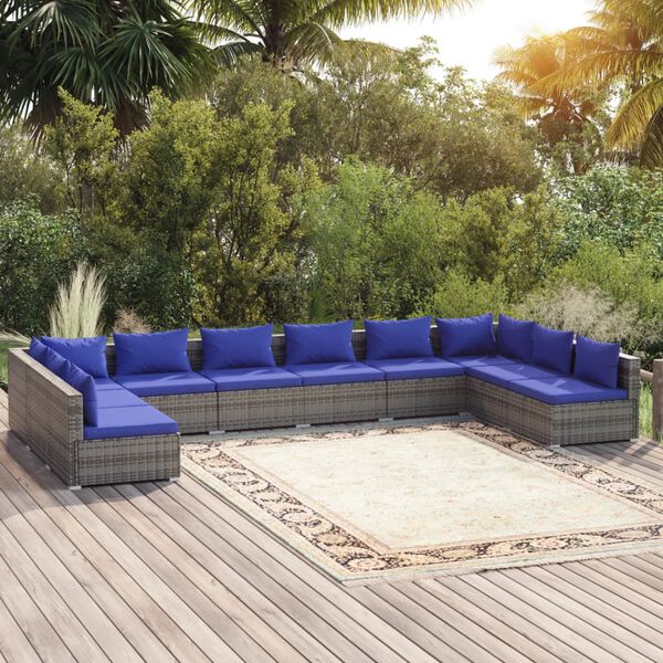 vidaXL Σαλόνι Κήπου 10 Τεμαχίων Γκρι από Συνθετικό Ρατάν με Μαξιλάρια