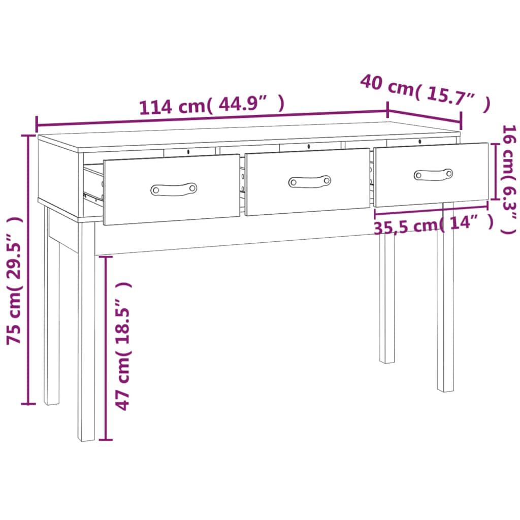 vidaXL Τραπέζι κονσόλα άσπρο 114x40x75 εκ. από Μασίφ Ξύλο Πεύκου