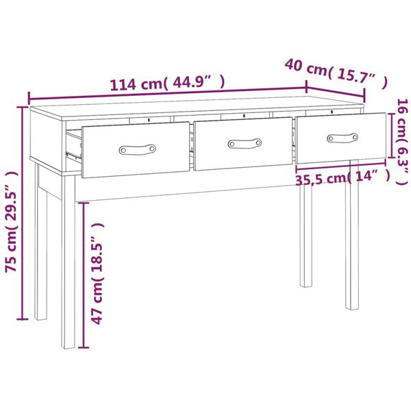vidaXL Τραπέζι κονσόλα άσπρο 114x40x75 εκ. από Μασίφ Ξύλο Πεύκου