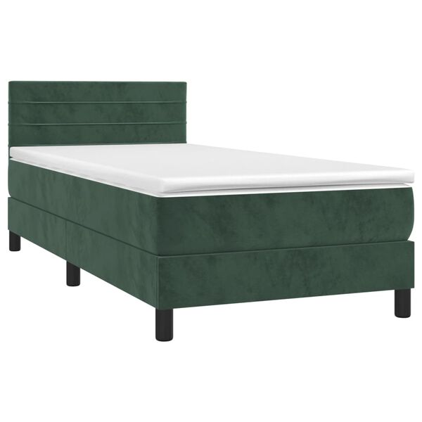 vidaXL Κρεβάτι Boxspring με Στρώμα Σκούρο Πράσινο 90x190 εκ. Βελούδινο