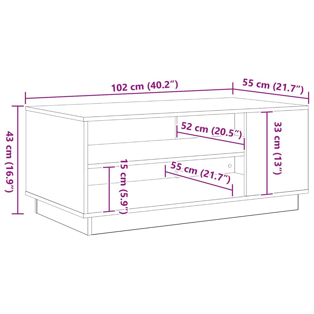 vidaXL Μαύρο Τραπέζι σαλονιού 102x55x43 εκ. Κατασκευασμένο από Επεξεργασμένο Ξύλο