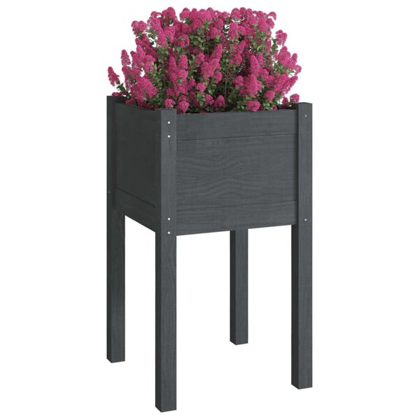 vidaXL Ζαρντινιέρα Κήπου Γκρι 40 x 40 x 70 εκ. από Μασίφ Ξύλο Πεύκου