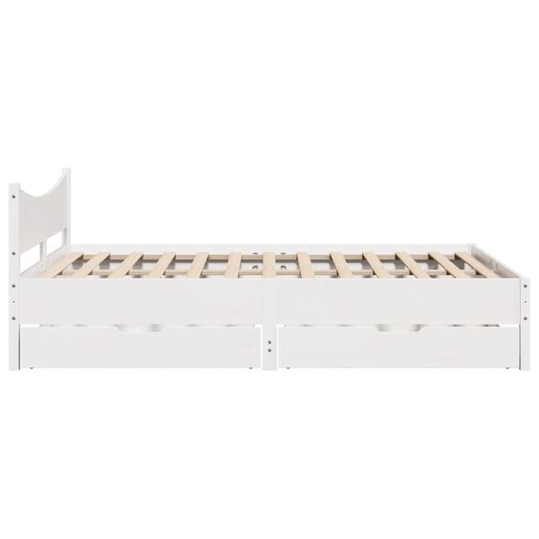 vidaXL Πλαίσιο Κρεβατιού Συρτάρια Λευκό 140x200 εκ. Μασίφ Ξύλο Πεύκου