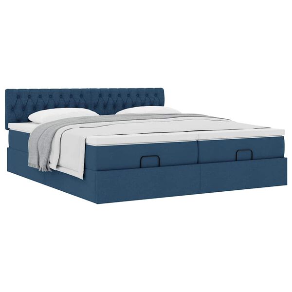 vidaXL Οθωμανικό κρεβάτι με στρώματα μπλε 180x200cm ύφασμα