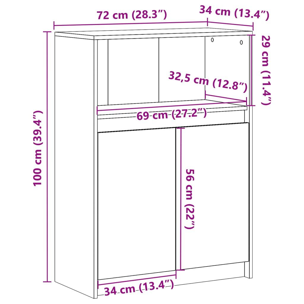 vidaXL Ντουλάπι με Φώτα LED Δρυς 72x34x100 εκ. Επεξεργασμένο Ξύλο