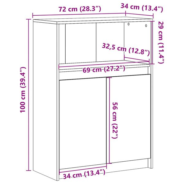 vidaXL Ντουλάπι με Φώτα LED Δρυς 72x34x100 εκ. Επεξεργασμένο Ξύλο