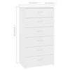 vidaXL Συρταριέρα με 6 Συρτάρια Λευκή 50 x 34 x 96 εκ. από Επεξ. Ξύλο