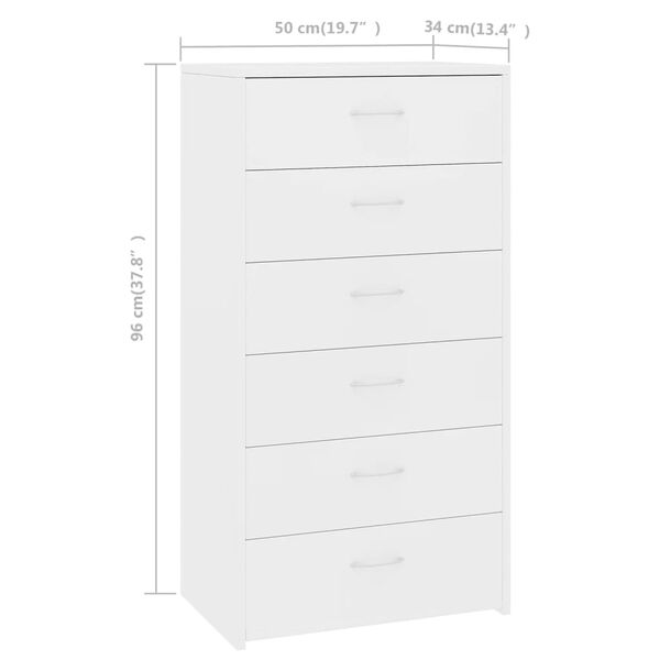 vidaXL Συρταριέρα με 6 Συρτάρια Λευκή 50 x 34 x 96 εκ. από Επεξ. Ξύλο