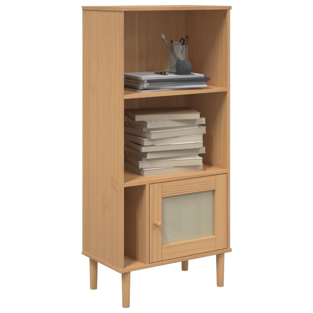 vidaXL Βιβλιοθήκη SENJA Καφέ/Όψη Ρατάν 60x35x130 εκ Μασίφ Ξύλο Πεύκου