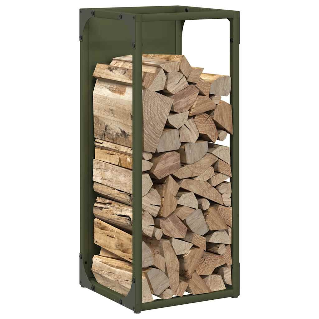 vidaXL Ράφι για καυσόξυλα Ελαιοπράσινο 25x25x60cm Ατσάλι ψυχρής έλασης