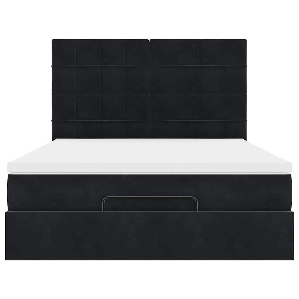 vidaXL Οθωμανικό κρεβάτι με στρώματα & LEDs Μαύρο 140x190cm Βελούδο