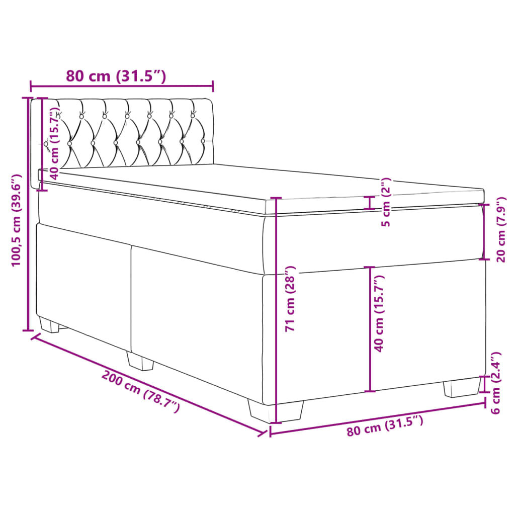 vidaXL Κρεβάτι Boxspring με Στρώμα Ανοιχτό Γκρι 80x200 εκ. Βελούδινο