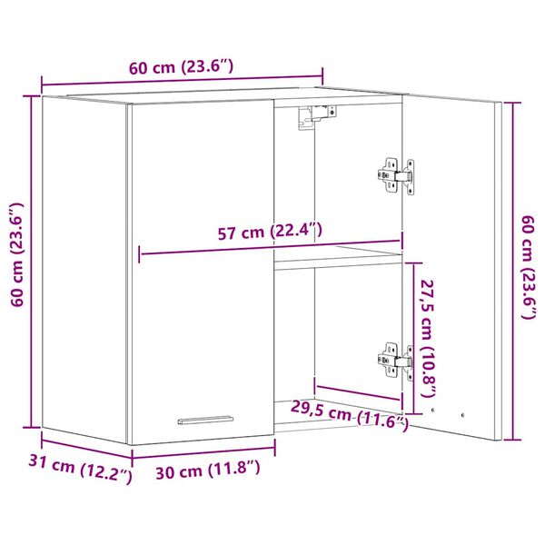 vidaXL Κρεμαστό Ντουλάπι "Lyon" Λευκό 60x31x60 εκ. από Τεχνητό Ξύλο